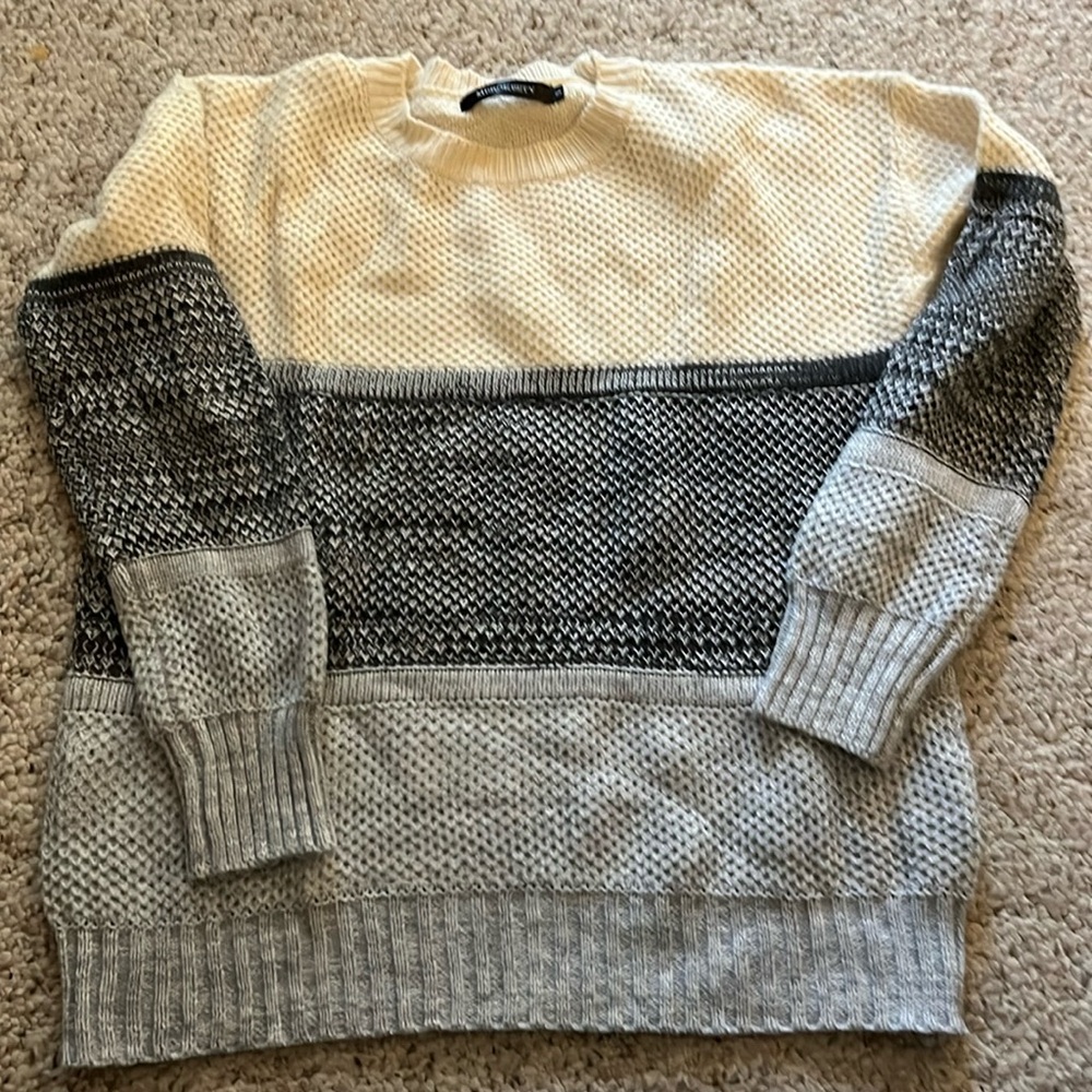 MEROKEETY Women's Crew Neck Long Sleeve Color Block Knit Sweater size S
